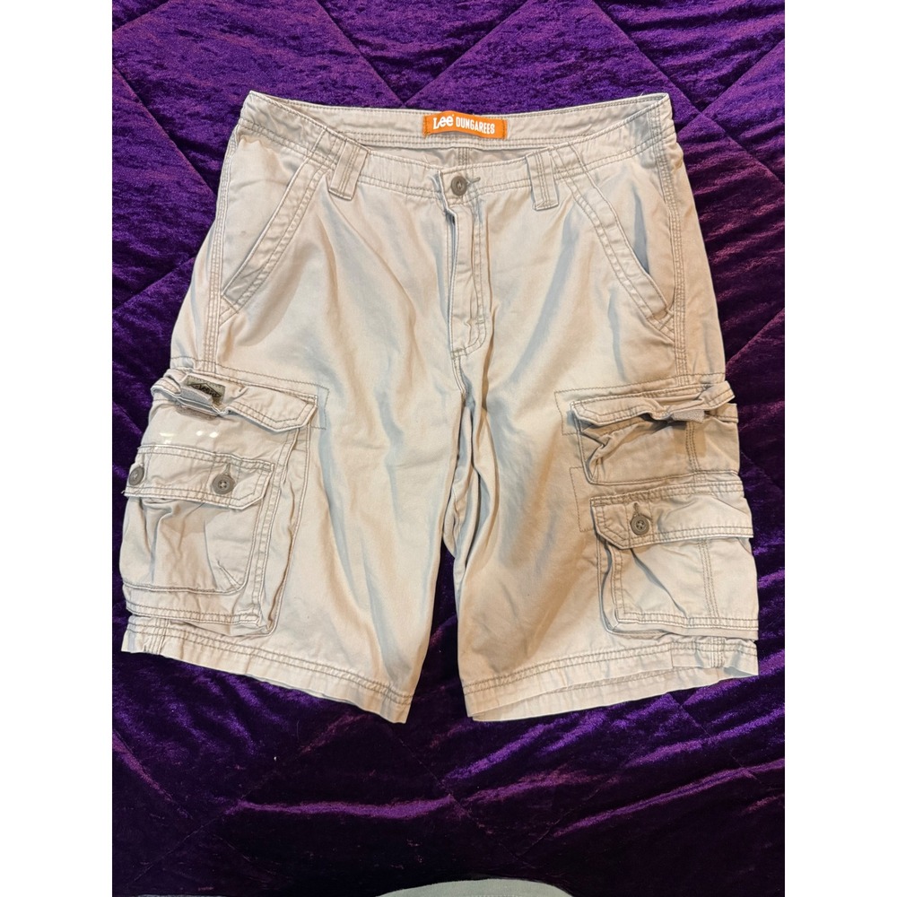 Lee Dungarees Mens 32 Khaki Baggy Cargo Shorts Y2K Workwear Utility Tan Cotton